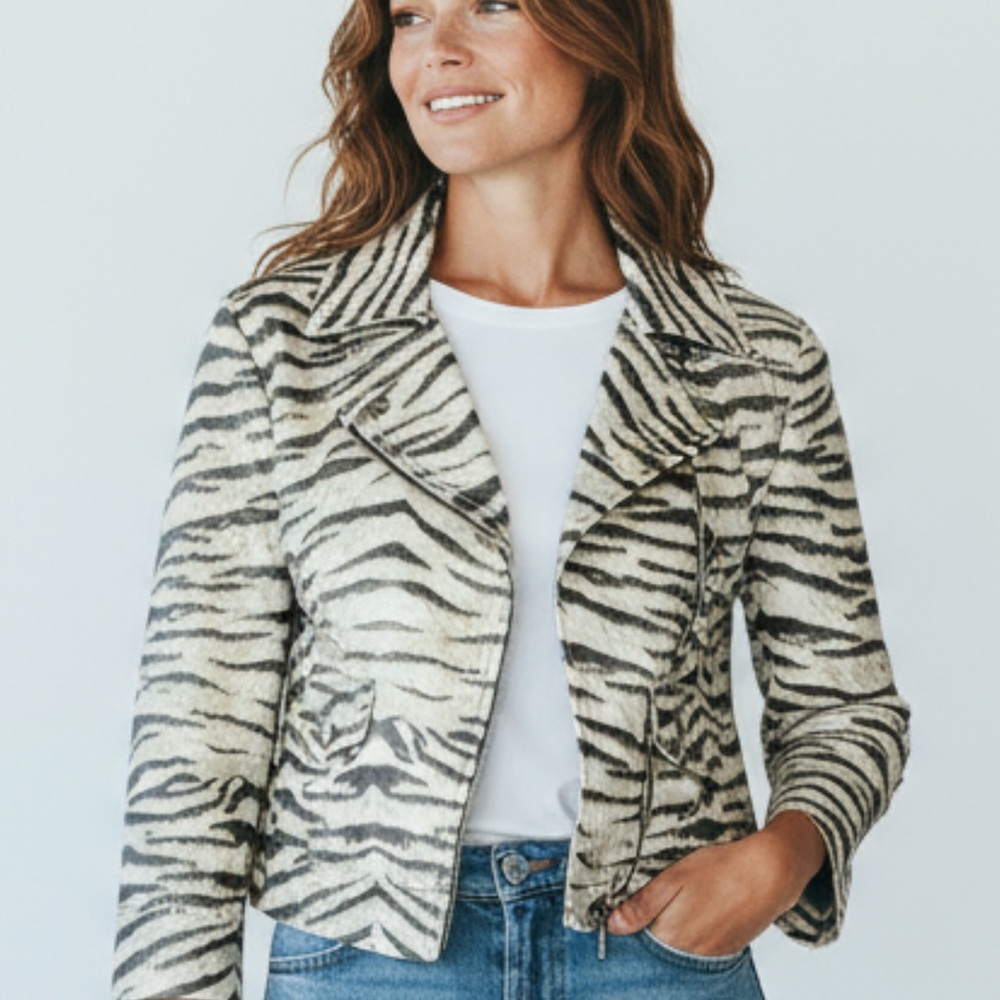Anthracite Animal Print Utility Jacket Zip Up Size 4 Like New - Picture 16 of 16